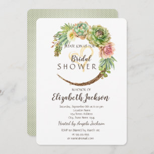 Cactus Succulent Glitter Heart Bridal Shower Invitation