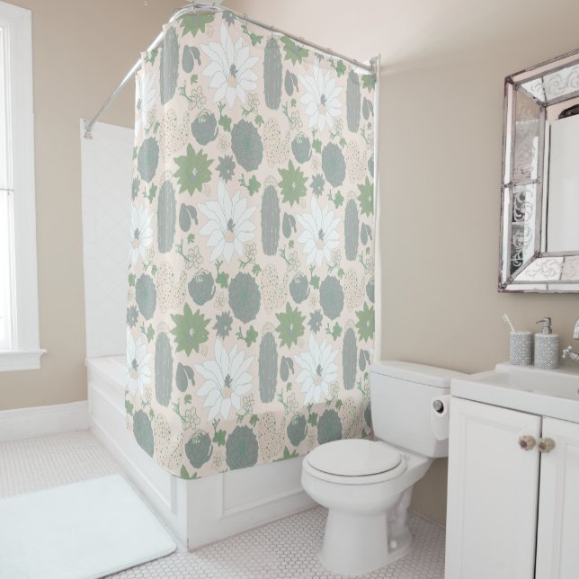 Cactus Succulent gray Green Light Blush Floral Shower Curtain | Zazzle