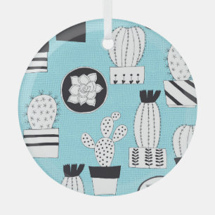 Cactus, succulent: hand-drawn seamless design. glass ornament