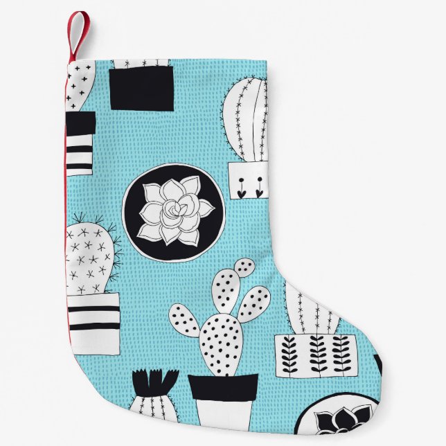 Cactus, succulent: hand-drawn seamless design. small christmas stocking (Front)