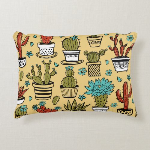 Cactus Succulent Hand Drawn Sketch Accent Pillow