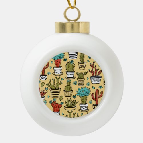 Cactus Succulent Hand Drawn Sketch Ceramic Ball Christmas Ornament