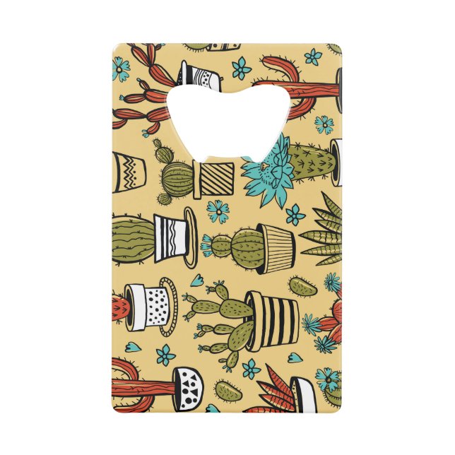 Cactus Succulent: Hand Drawn Sketch Credit Card Bottle Opener (Front)