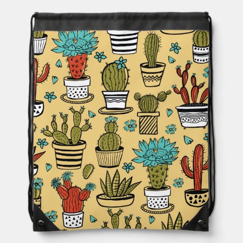 Cactus Succulent Hand Drawn Sketch Drawstring Bag