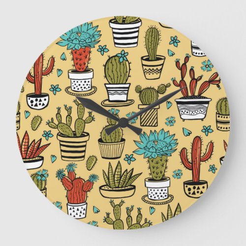 Cactus Succulent Hand Drawn Sketch Large Clock