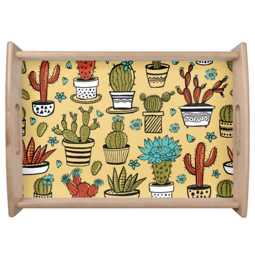 Cactus Succulent Hand Drawn Sketch Serving Tray