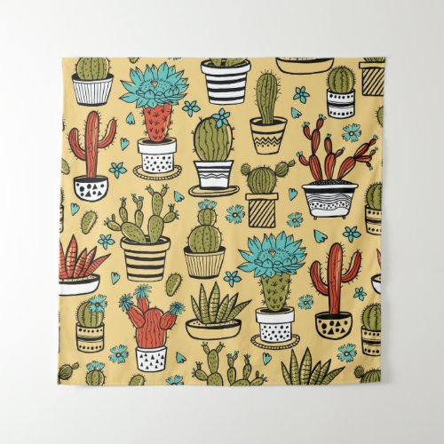 Cactus Succulent Hand Drawn Sketch Tapestry