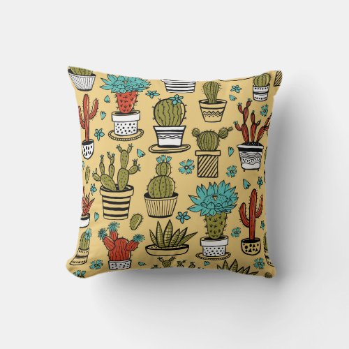 Cactus Succulent Hand Drawn Sketch Throw Pillow