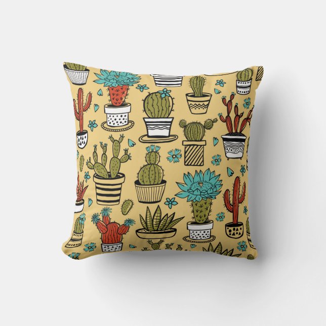 Cactus Succulent: Hand Drawn Sketch Throw Pillow (Front)