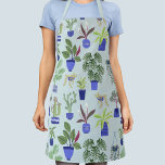 Cactus Succulent Housplant Gardening Apron<br><div class="desc">The perfect accessory for any green thumb, this unique apron features a fun houseplant pattern, with colorful cacti, succulents, and other plants in navy and cobalt blue plant pots against a duck egg blue background. Ideal for any gardener or plant lover to use outside or in the kitchen. Original art...</div>
