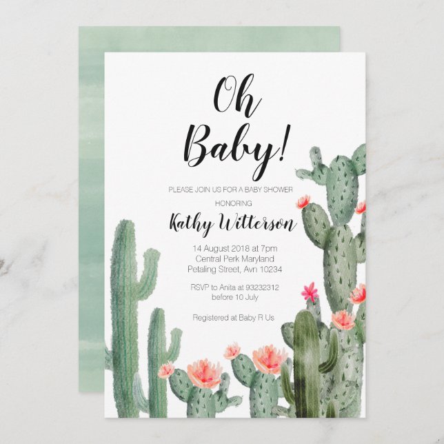Cactus Succulent oh baby shower invitation (Front/Back)