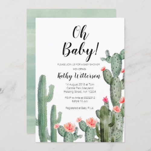Cactus Succulent oh baby shower invitation