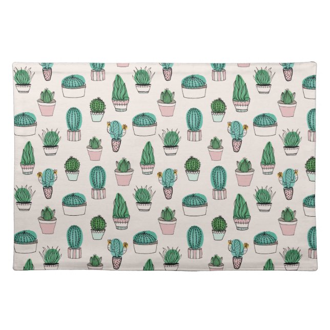 Cactus Succulent Pattern Cloth Placemat (Front)