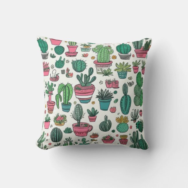Cactus Succulent Pattern Throw Pillow (Front)