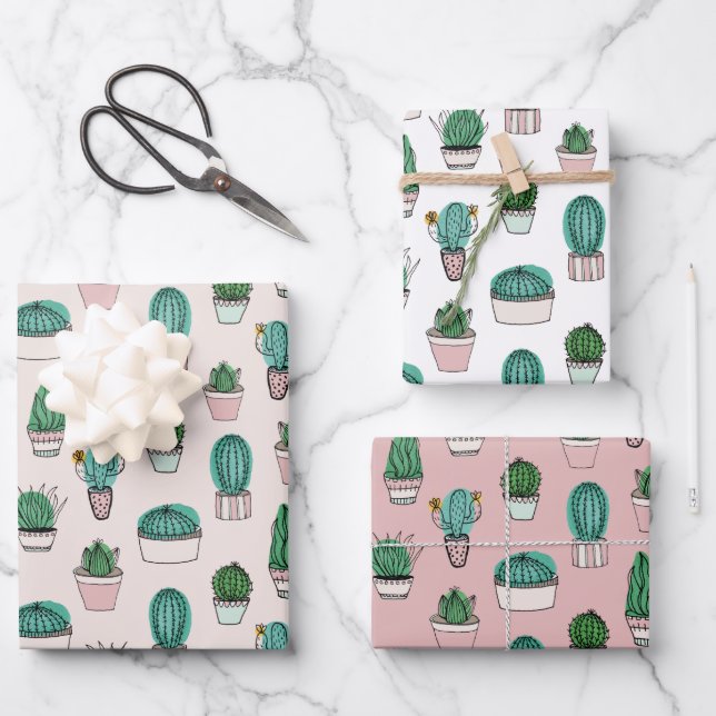 Cactus Succulent Pattern Wrapping Paper Sheets (Front)