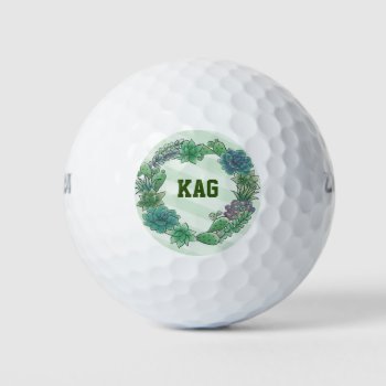 Cactus Succulent Personalized Golf Balls Monogram by seasidepapercompany at Zazzle
