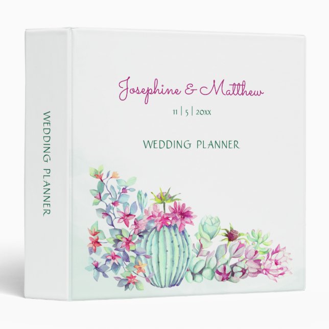 Cactus & Succulent Personalized Wedding Planner 3 Ring Binder (Front/Spine)