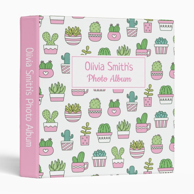 Cactus Succulent Plant Doodles Pattern Album 3 Rin Ring Binder (Front/Spine)
