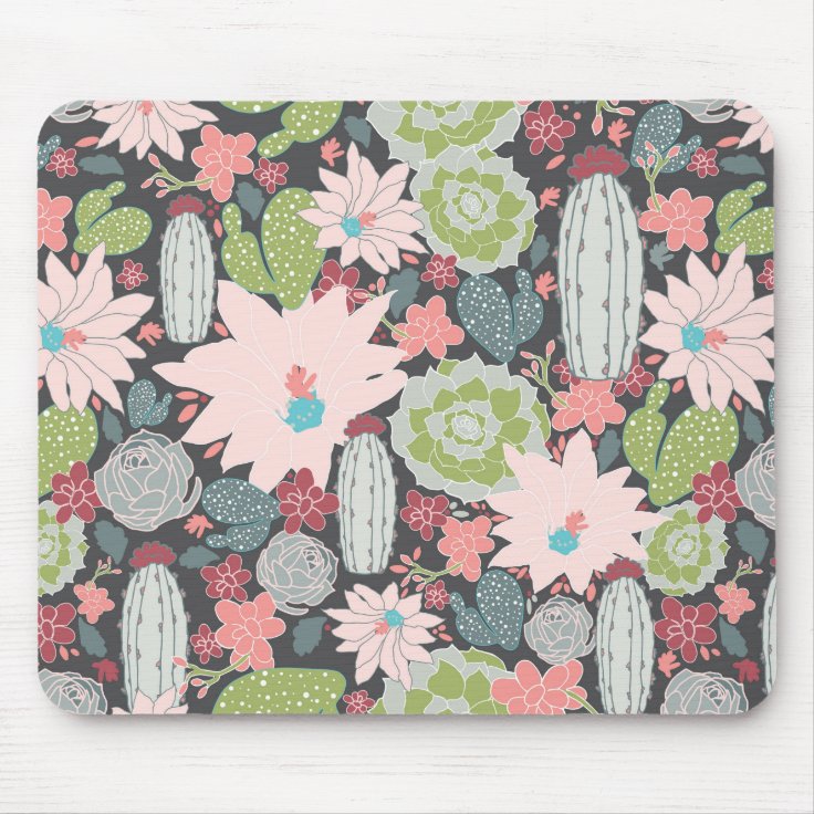 Cactus Succulent Plants In Greens and Pinks Mouse Pad Zazzle