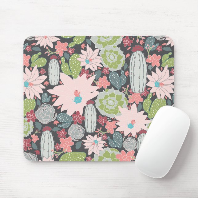 Cactus Succulent Plants In Greens Pinks Pattern Mouse Pad (With Mouse)