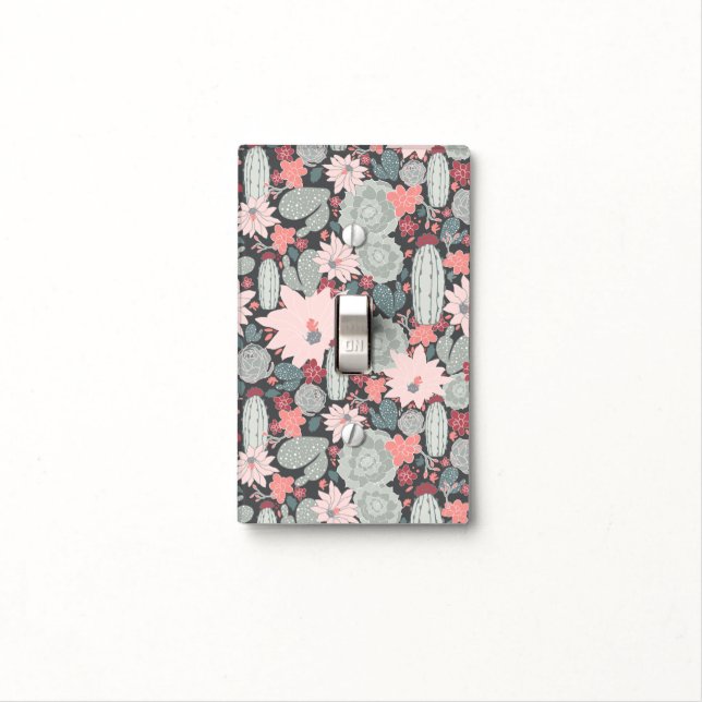 Cactus Succulent Plants Pattern Green And Pinks Light Switch Cover (In Situ)