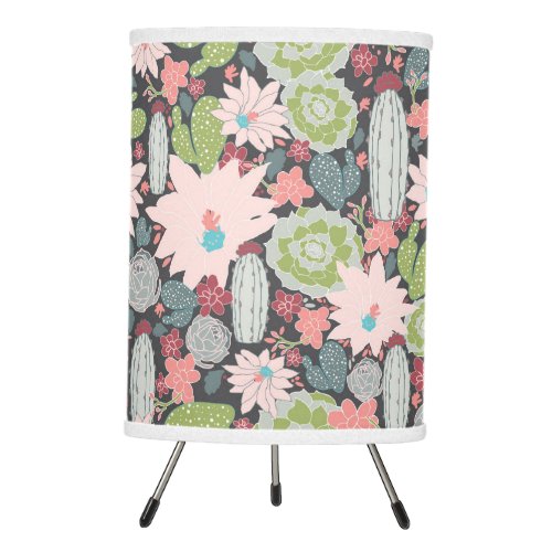 Cactus Succulent Plants Pattern Green Pinks Blue Tripod Lamp