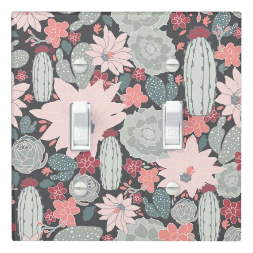 Cactus Succulent Plants Pattern Greens Pinks Light Switch Cover