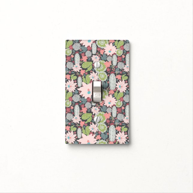 Cactus Succulent Plants Pattern Light Switch Cover (In Situ)