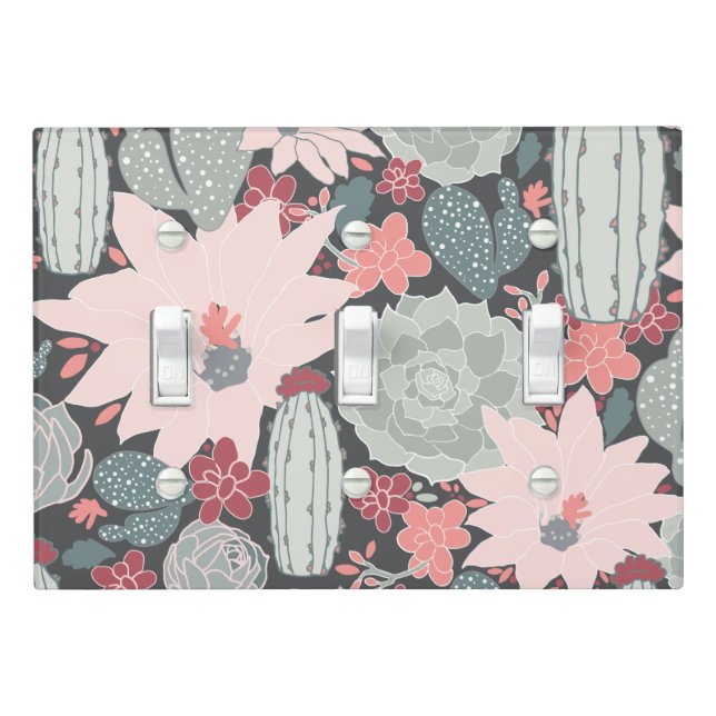 Cactus Succulent Plants Pattern Mint And Pinks Light Switch Cover (In Situ)