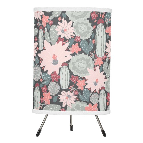 Cactus Succulent Plants Pattern Mint And Pinks Tripod Lamp