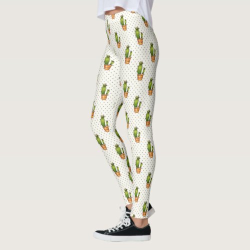 Cactus  Succulent Polk Dot Pattern 3 Leggings