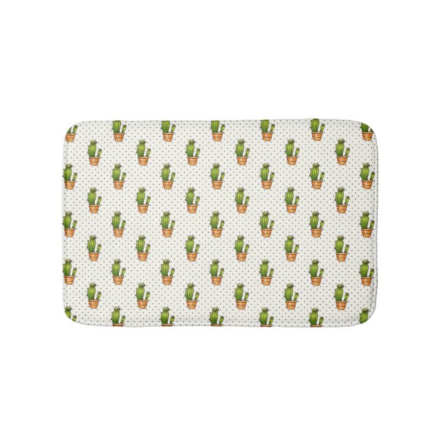 Cactus & Succulent Polk Dot Pattern Bathroom Mat (Front)