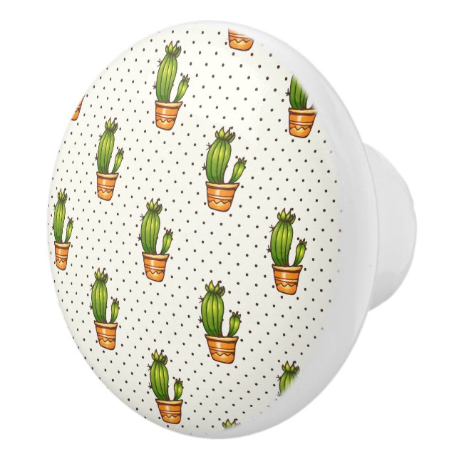 Cactus & Succulent Polk Dot Pattern Ceramic Knob (Right)