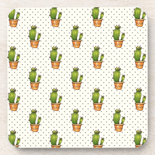 Cactus & Succulent Polk Dot Pattern Drink Coaster (Front)