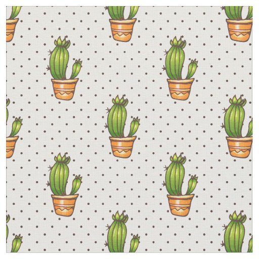 Cactus & Succulent Polk Dot Pattern Fabric