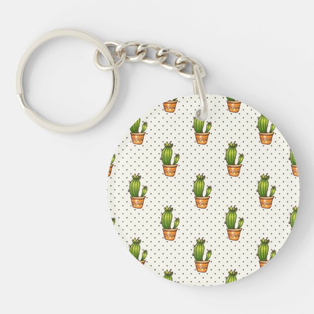 Cactus & Succulent Polk Dot Pattern Keychain (Front)