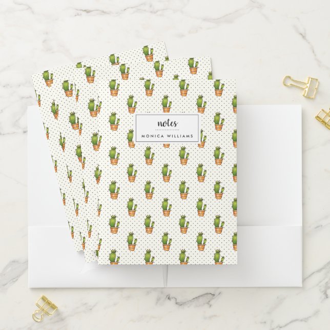 Cactus & Succulent Polk Dot Pattern Pocket Folder (In Situ)