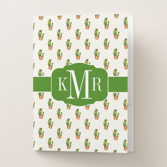Cactus & Succulent Polk Dot Pattern Pocket Folder (Front)
