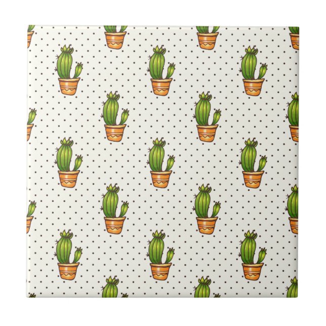 Cactus & Succulent Polk Dot Pattern Tile (Front)