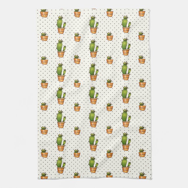 Cactus & Succulent Polk Dot Pattern Towel (Vertical)