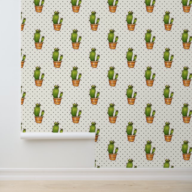 Cactus & Succulent Polk Dot Pattern Wallpaper (Application)