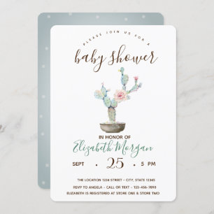 Cactus Succulent Polka Dots Baby Shower Invitation