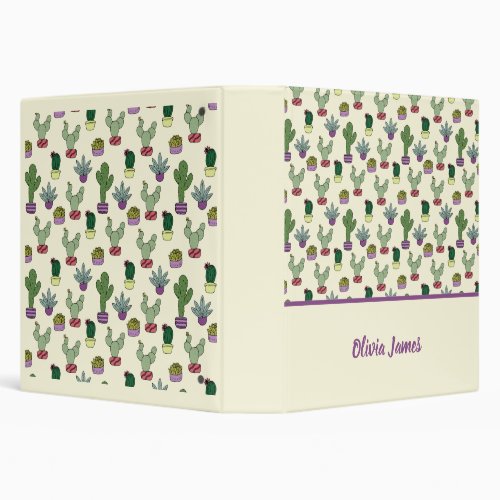 Cactus Succulent Potted Plants Cacti Pattern Name 3 Ring Binder
