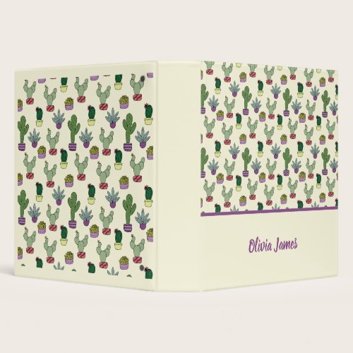 Cactus Succulent Potted Plants Cacti Pattern Name 3 Ring Binder