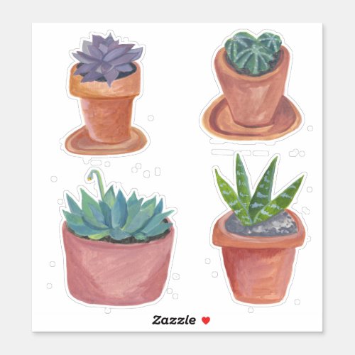 Cactus Succulent Potted Plants Watercolor Sticker