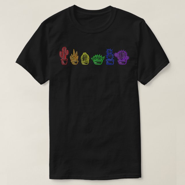 Cactus Succulent Pride Rainbow Plant Lover Subtle  T-Shirt (Design Front)