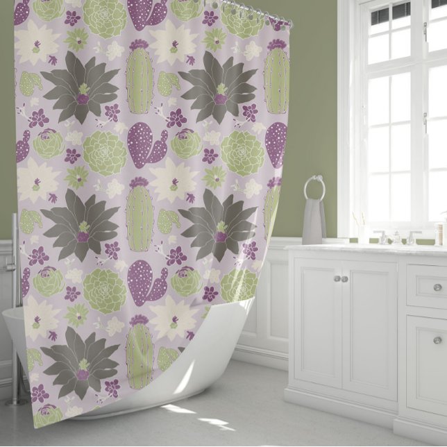 Cactus Succulent Purple Green Floral Pattern Shower Curtain (Cactus Succulent Purple Green Floral Pattern Shower Curtain from Studio Posies.)