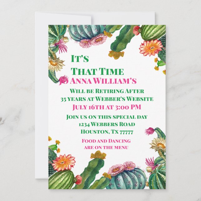 Cactus Succulent Retirement Party Invitations (Front)
