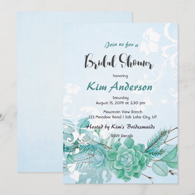 Cactus Succulent Romantic Bridal Couple's Shower Invitation (Front/Back)