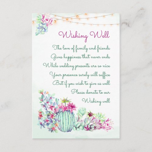 Cactus Succulent String Light Wedding Wishing Well Enclosure Card